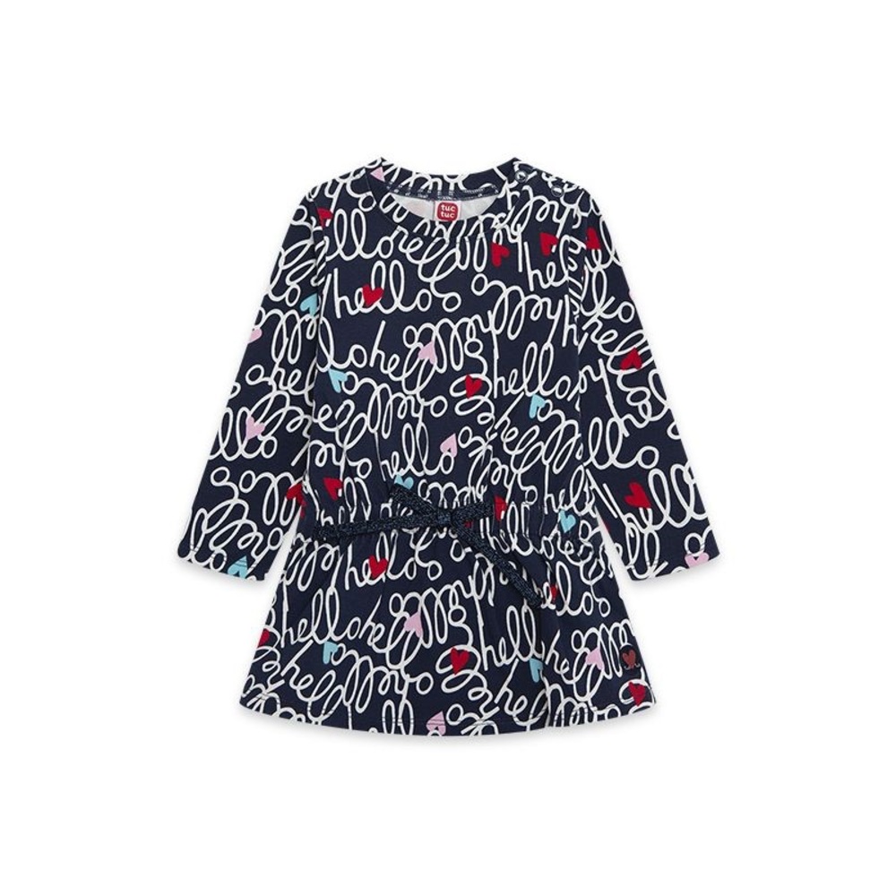 Graphic Print Navy Dress with Belt
